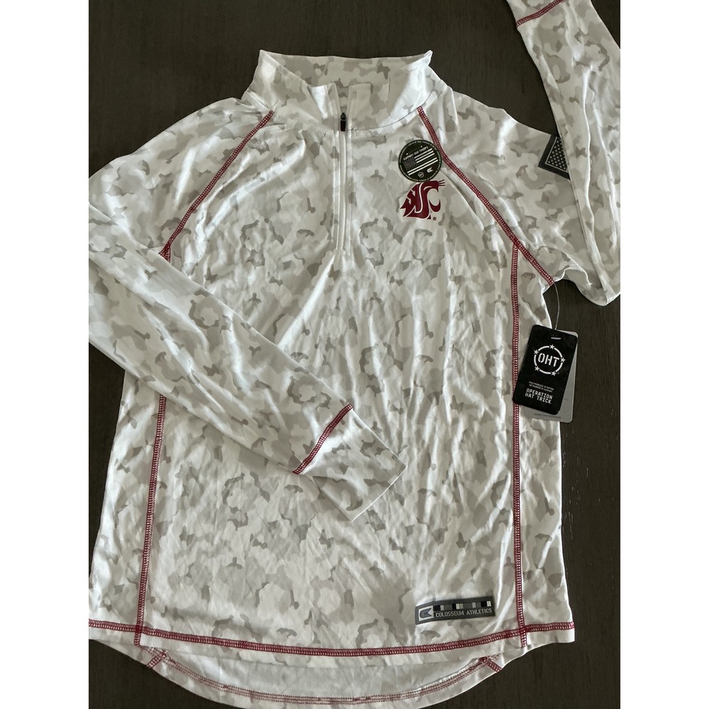 NWT Women's Washington State Cougars Colosseum OHT Arctic Camo 1/4 Zip Jacket L